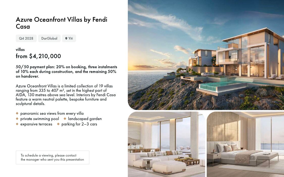 Azure Oceanfront Villas by Fendi Casa brochure page